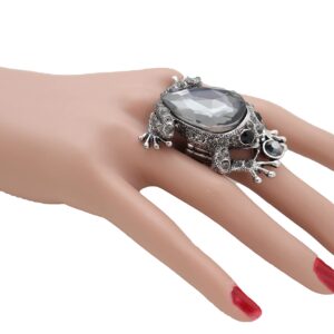 Women Fashion Jewelry Frog Ring - Silver Color Metal One Size Elastic Band Big Animal