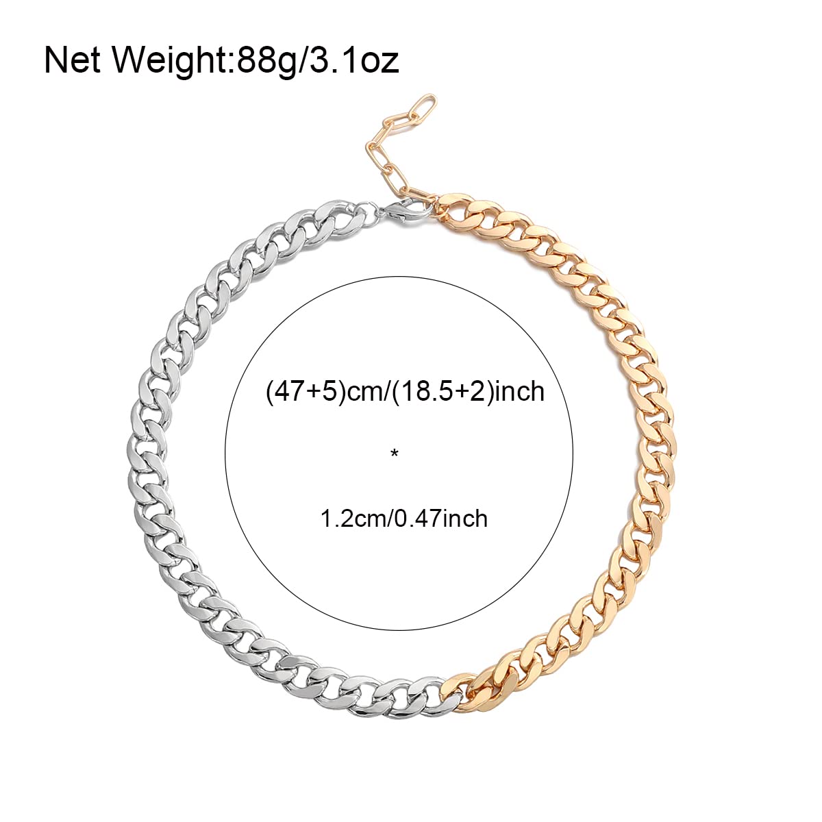 Fashion Necklace Punk Chunky Gold Silver Color Thick Cuban Chain Necklace for Women Men Hip Hop Trend Mixed Color Heavy Metal Jewelry Necklace