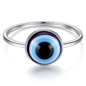 AntDear Evil Eye Ring for Women 925 Sterling Silver, Dainty Blue Eye Turkish Lucky Protection Gift for Her Size 6 (Evil Eye, 6)