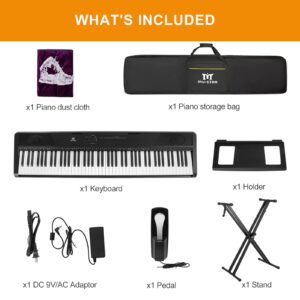 MUSTAR Digital Piano 88 Key Weighted with Stand, 88 Key Semi Weighted Keyboard Piano MEP-1100, Electric Piano Keyboard 88 Keys for Beginners, 2x25W Stereo Speakers, Case, Sustain Pedal, ABS, Black