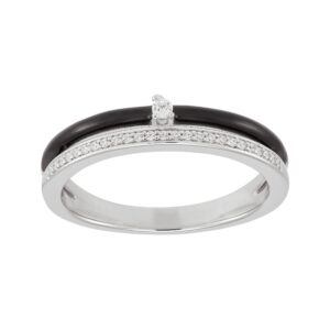 welry sterling silver black enamel double band ring with cubic zirconia, size 7, size 7