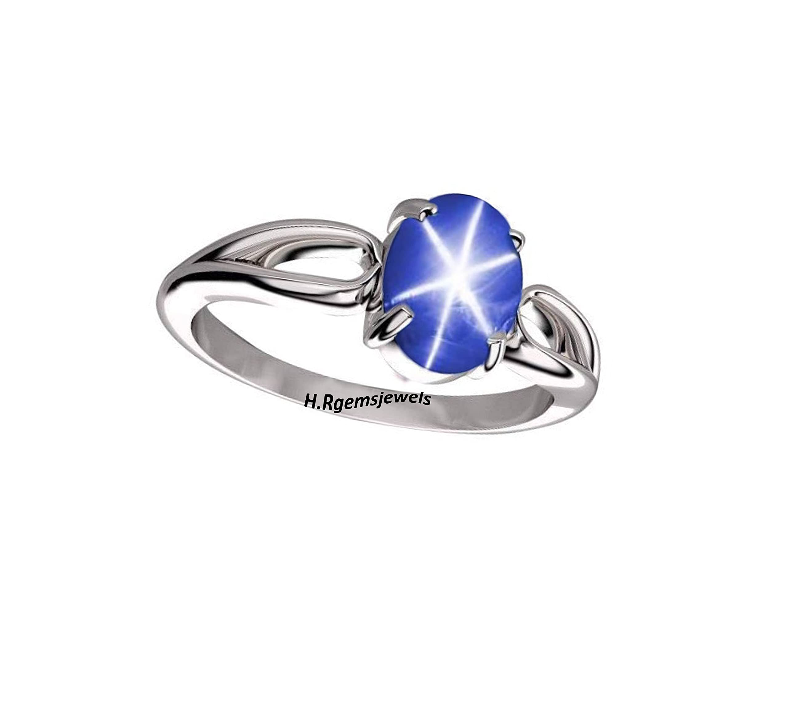 Blue Star Sapphire Halo Ring with Natural White Zircon & Lab Created Sapphire Gemstone 925 Sterling Silver Rhodium Plated Ring For Bridal (Sterling Silver, 8)