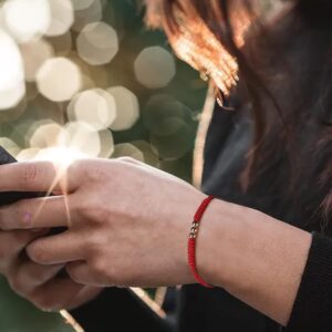 JENDEAR SHINE Braided Rope Bracelet for Women, Handmade Bracelet With Beads And Knots, Girl Birthday Friendship Lucky Gift Red Black Jewelry