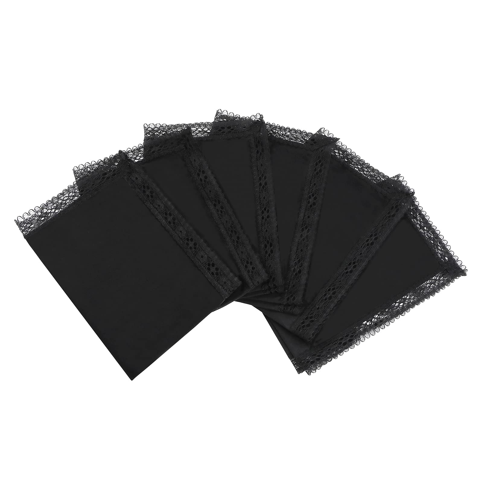 HOULIFE Women's Lace Handkerchiefs, Soft Cotton Embroidery Black Ladies Hankies with Lace Border (6 PCS)