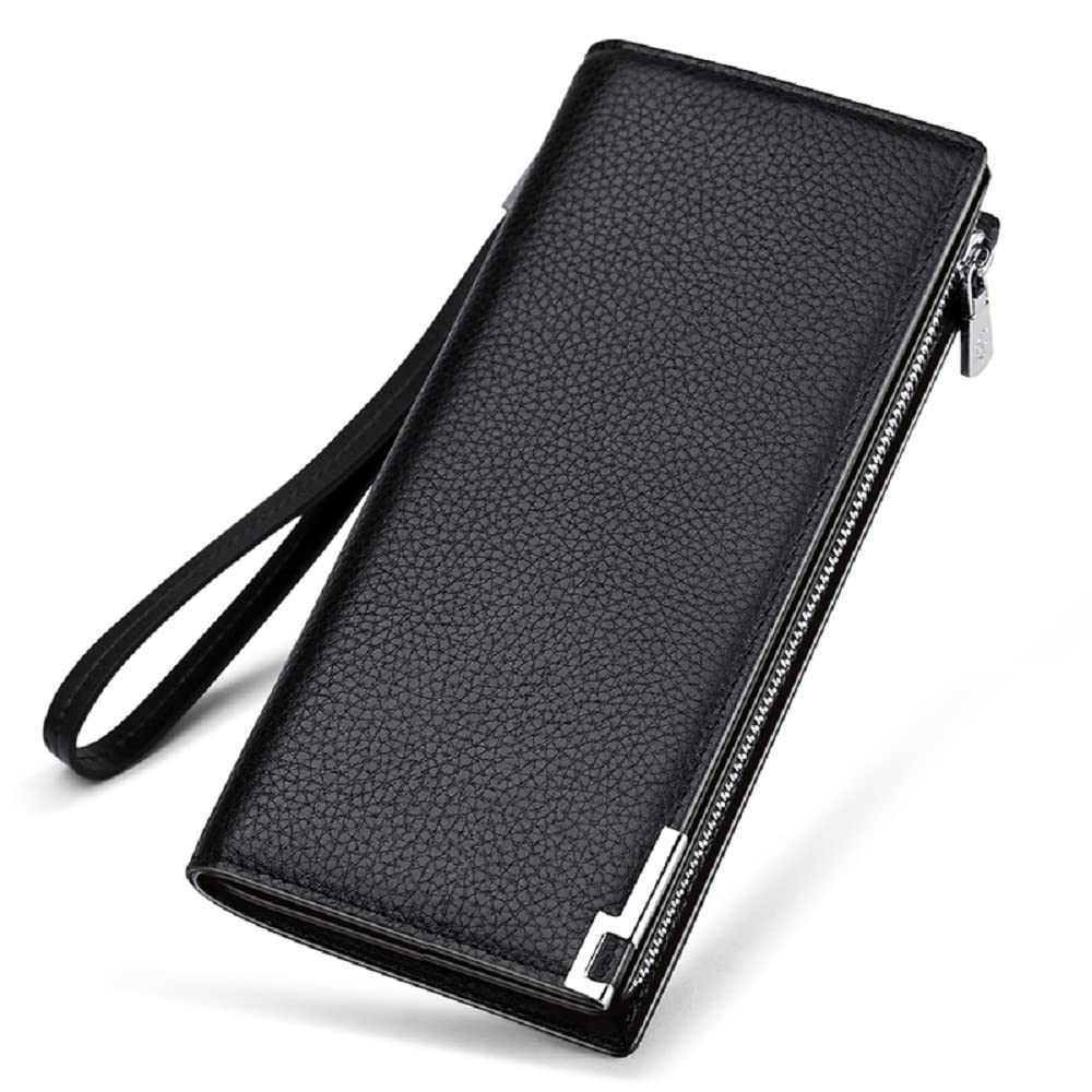 VANNANBA Long Wallet for Women Genuine Leather Zipper Wallet with 30 Card Slots|2 ID Windows|RFID Blocking|Wrist Strap|Cash Compartments|Gift Package,Large Capacity Organizer Accordion Wallet(Black)