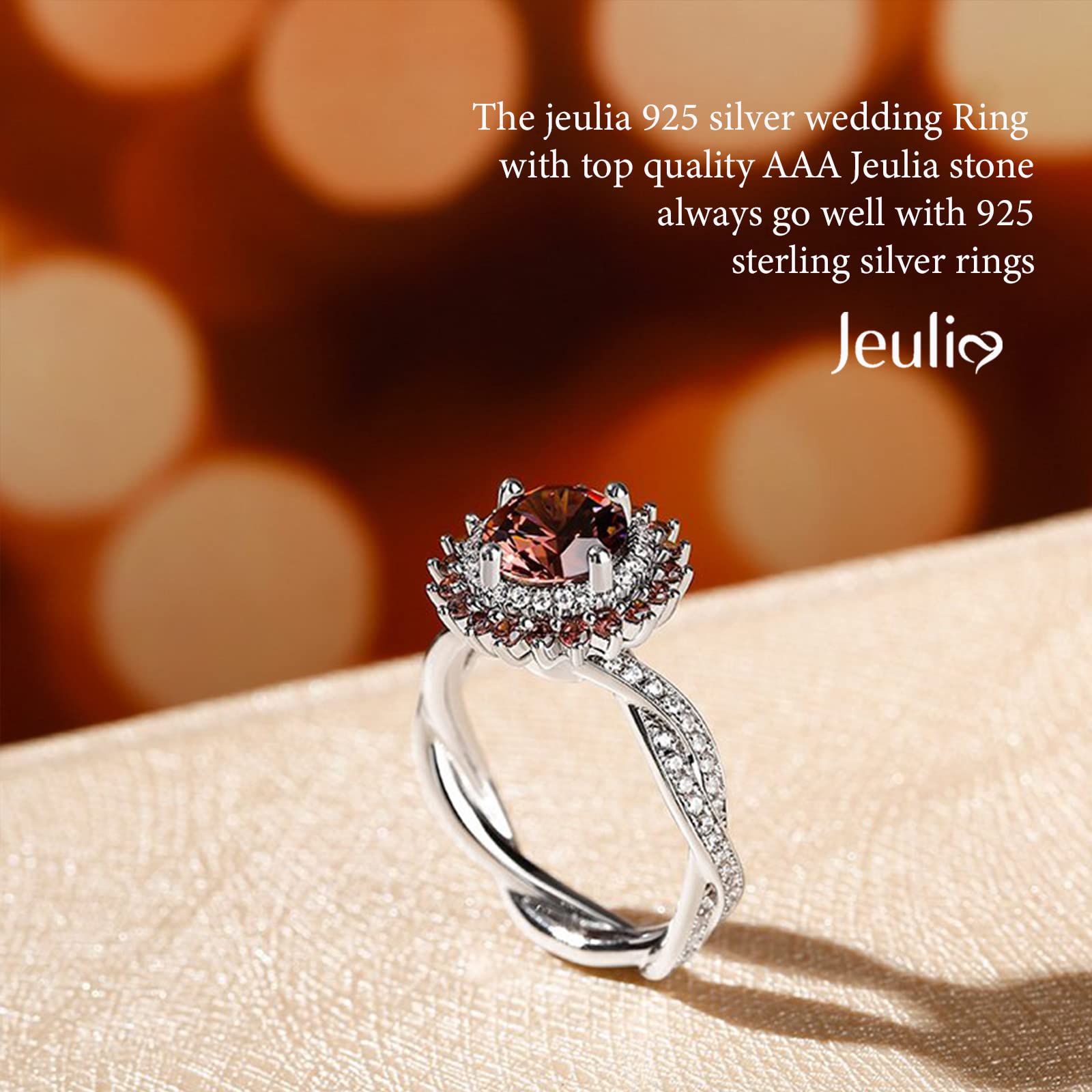 Jeulia Sterling Silver Engagement Fidget Rings Flower Anxiety Rotating Ring for Women Mother's Day Diamond Birthstone Promise Jewelry with Gift Box (Flower, 7)