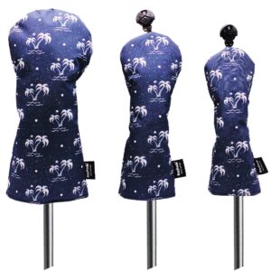 ROYMADE Golf Club Head Covers 3 Pack Waterproof Cloth Head Covers for Driver/Fairway Wood/Hybrid Fit All Golf Clubs Headcover #1#3#5 for All Brands (Coconut trees style)