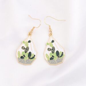 FUSTMW Cactus Earrings Green Cactus Plant Jewelry Cactus Charm Dangle Earrings Plant Lover Gifts for Women (earrings golden)