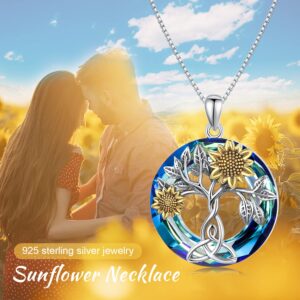 Sunflower Necklace 925 Sterling Silver with Crystal Sunflower Necklace Tree of Life Pendant Sunflower Jewelry Gifts for Women Mom Wife