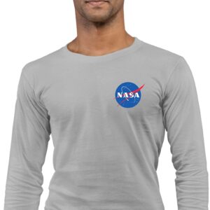 Small Athletic Heather Mens NASA Blue Meatball Left Chest Logo Long Sleeve T-Shirt