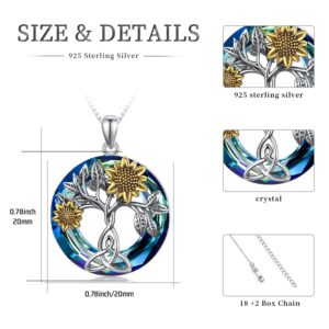 Sunflower Necklace 925 Sterling Silver with Crystal Sunflower Necklace Tree of Life Pendant Sunflower Jewelry Gifts for Women Mom Wife