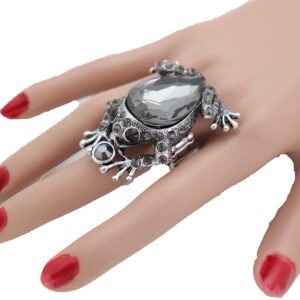 Women Fashion Jewelry Frog Ring - Silver Color Metal One Size Elastic Band Big Animal