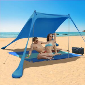 unimeix beach canopy sun shelter with beach blanket and carry bag, upf 50+ beach sun shade canopy pop up beach canopy tents for beach, fishing, backyard, camping, 2 poles with blanket