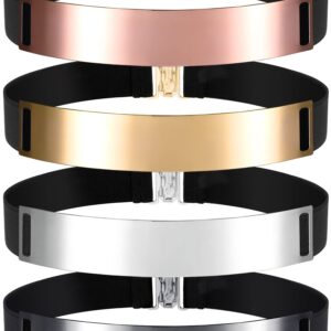 Handepo 4 Pcs Women Mirror Waist Belt Metal Stretch Dress Belts Plated Obi Band Waistband Elastic Belts for Women Metallic Mirror Waist Belt, 4 Colors