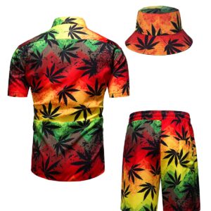 TUNEVUSE Mens Hawaiian Shirts and Shorts Set 2 Pieces Beach Outfits Print Summer Tropical Suit with Bucket Hats Orange Large