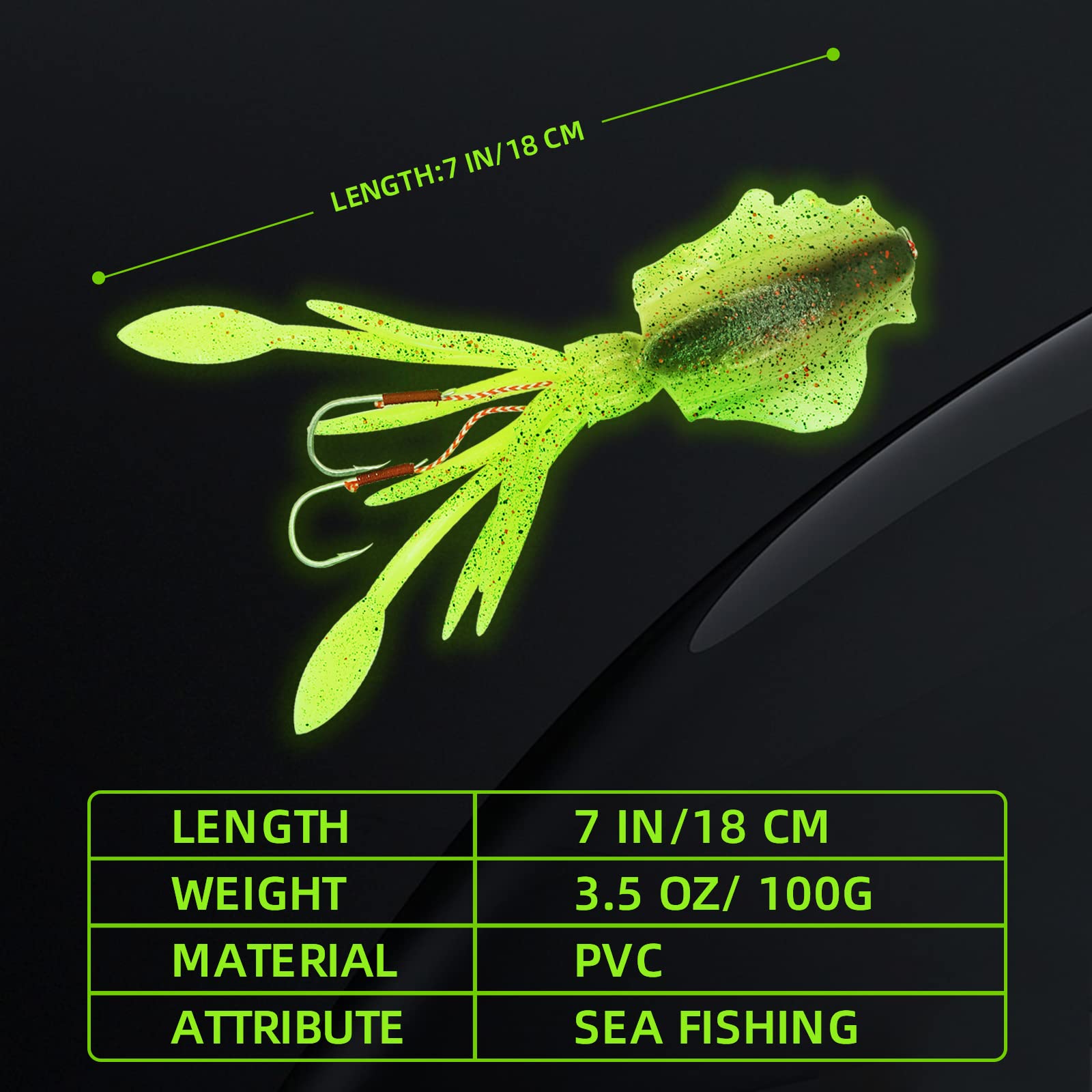 Squid Trap Fishing Lures for Saltwater Soft Artificial Rigged Squid Jig Trolling Lures with UV Glow Sea Offshore Fishing 7''/3.5 oz