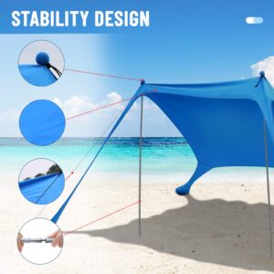 UNIMEIX Beach Canopy Sun Shelter with Beach Blanket and Carry Bag, UPF 50+ Beach Sun Shade Canopy Pop Up Beach Canopy Tents for Beach, Fishing, Backyard, Camping, 2 Poles with Blanket