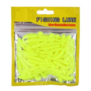 Fishing Soft Lures, 50PCS 5cm Soft Plastic Fishing Lures T Tail Grub Baits Soft Bionic Fishing Lure Fish Tackle Accessory Suitable for Fishing Lovers Outdoor(Yellow)