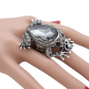 Women Fashion Jewelry Frog Ring - Silver Color Metal One Size Elastic Band Big Animal