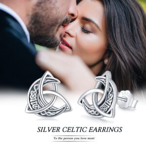 StoryMidir Celtic Moon Stud Earrings 925 Sterling Silver Crescent Earrings Celtic Knot Triangle Vintage Stud Earrings Good Luck Irish Jewelry Gifts for Women Mothers Day