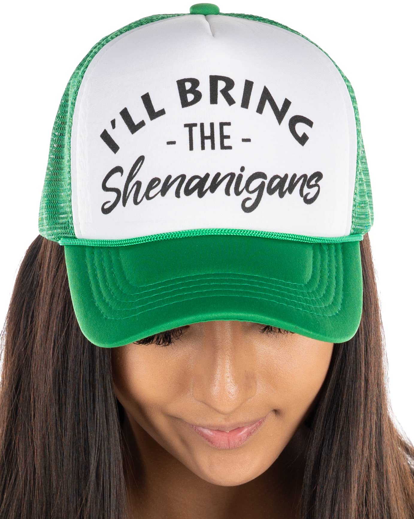 Funky Junque Bridal Snapback Trucker Hat - I'll Bring The Shenanigans - White/Kelly Green