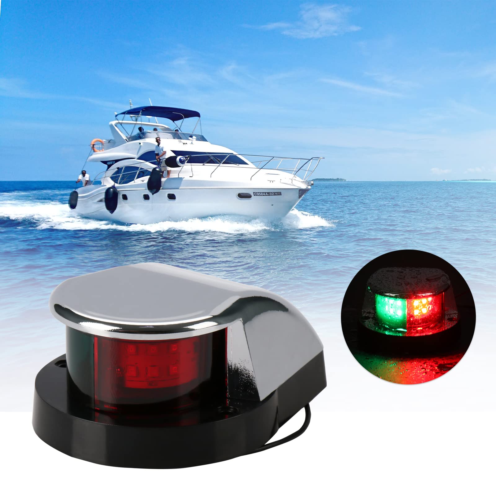 marinexplore Boat Navigation Lights Bi-Color Bow Light Pontoon, Skeeter, Power Boat and Skiff LED Marine Navigation lamp Silver