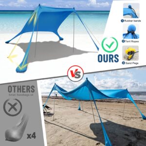 UNIMEIX Beach Canopy Sun Shelter with Beach Blanket and Carry Bag, UPF 50+ Beach Sun Shade Canopy Pop Up Beach Canopy Tents for Beach, Fishing, Backyard, Camping, 2 Poles with Blanket