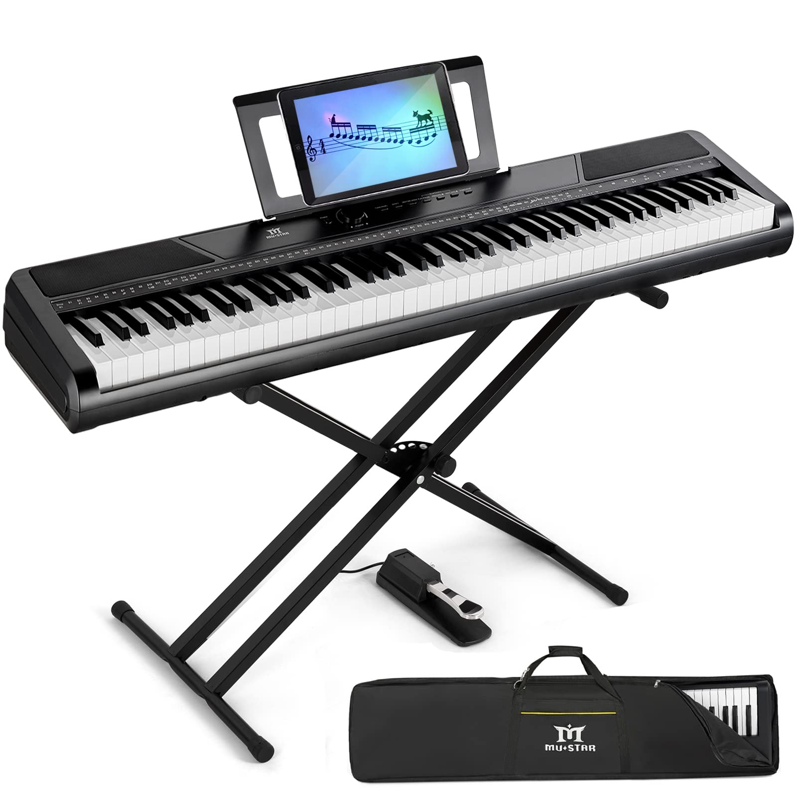 MUSTAR Digital Piano 88 Key Weighted with Stand, 88 Key Semi Weighted Keyboard Piano MEP-1100, Electric Piano Keyboard 88 Keys for Beginners, 2x25W Stereo Speakers, Case, Sustain Pedal, ABS, Black