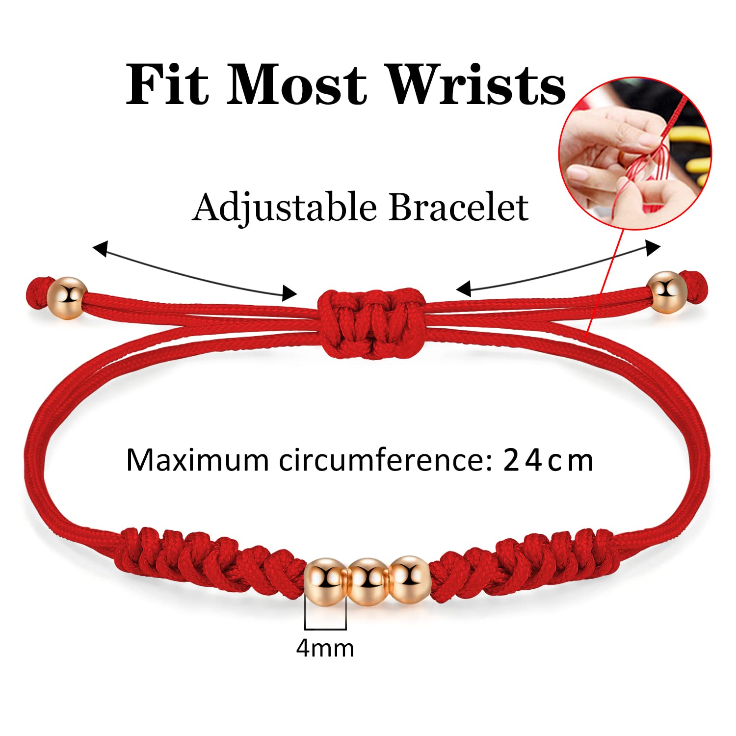 JENDEAR SHINE Braided Rope Bracelet for Women, Handmade Bracelet With Beads And Knots, Girl Birthday Friendship Lucky Gift Red Black Jewelry