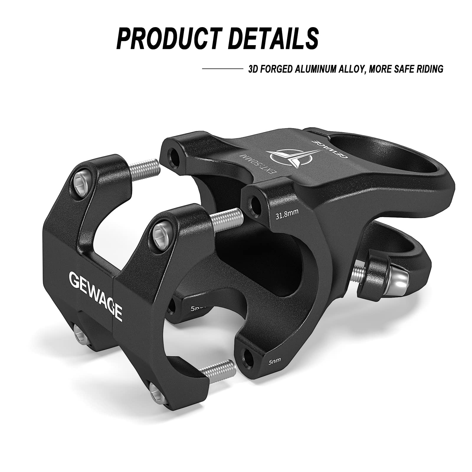 31.8 Bike Stem Mountain Bike Stem -8 Degree Short Handlebar Stem Drop for Road Bike, Mountain Bike, MTB, BMX