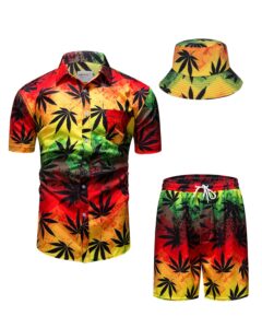 tunevuse mens hawaiian shirts and shorts set 2 pieces beach outfits print summer tropical suit with bucket hats orange large