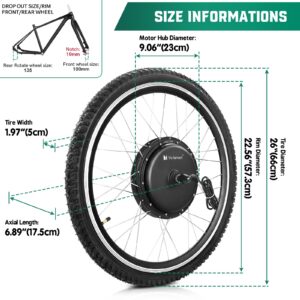 Voilamart 48V 1000W Electric Bicycle Conversion Kit 26IN Ebike 100mm Front Hub Motor Wheel Conversion Kit for Turn Pedal Bicycle Into Ebike (26IN Front Wheel with LCD)