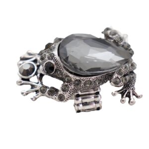 Women Fashion Jewelry Frog Ring - Silver Color Metal One Size Elastic Band Big Animal