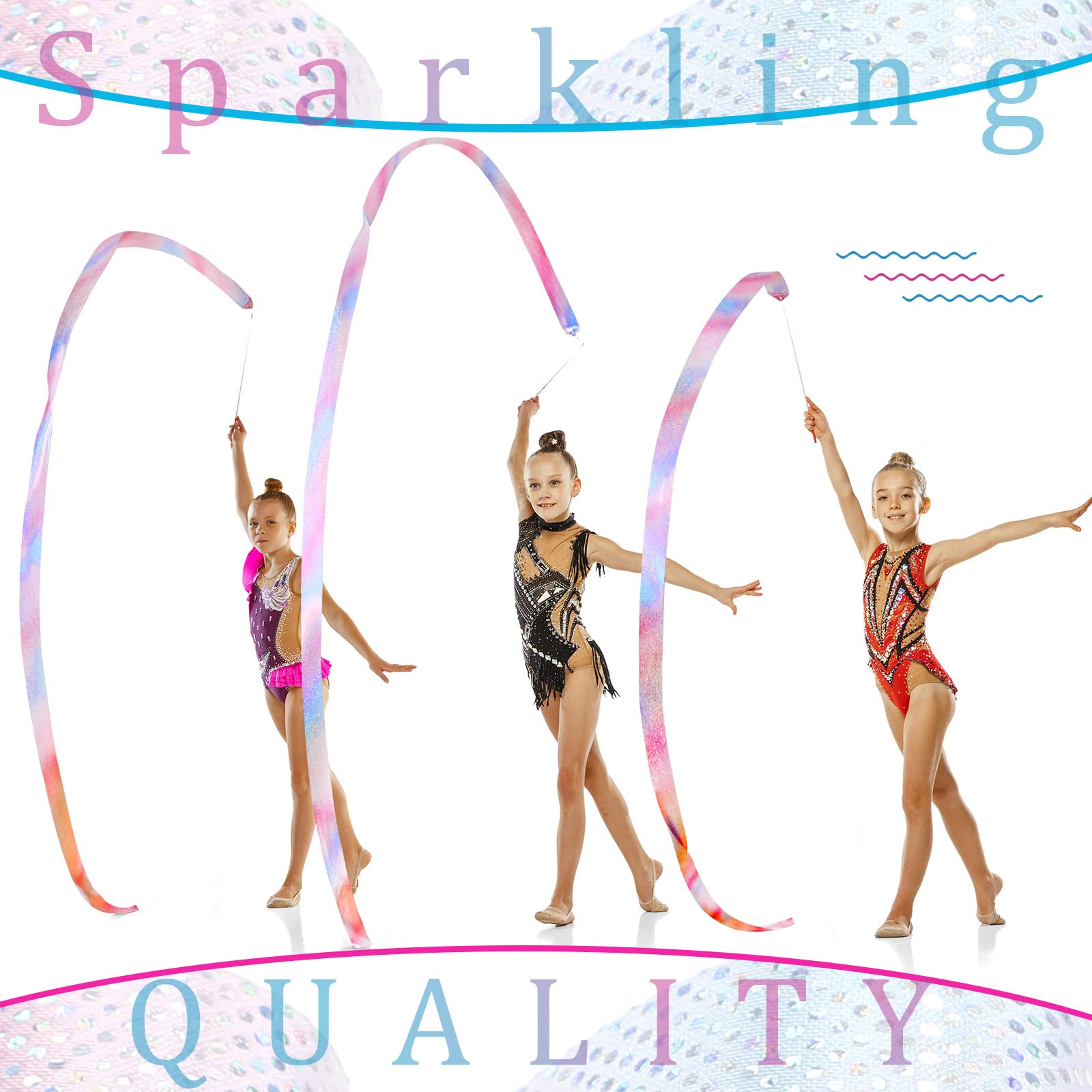 Sparkling Dance Ribbon Flash Gymnastics Ribbon Streamers 78.7 Inches Rhythmic Shining Silk Dance Ribbons Wand for Kids Dance Streamers Pink Twirling Ribbons (12 Pieces)