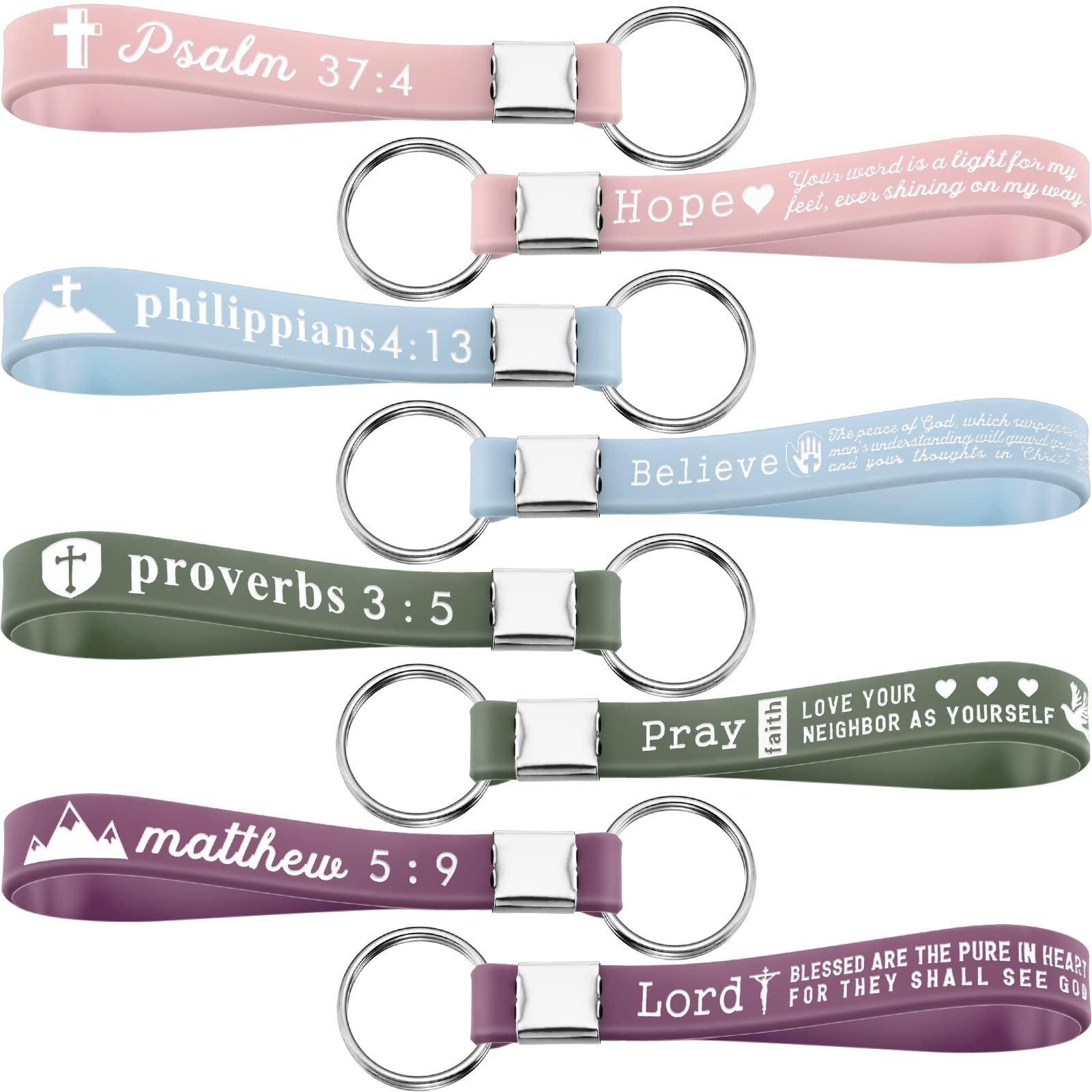 Sureio 24 Pcs Christian Bible Keychains with Scripture Inspirational Religious Keychains Verses Church Gift(Bright Colors)