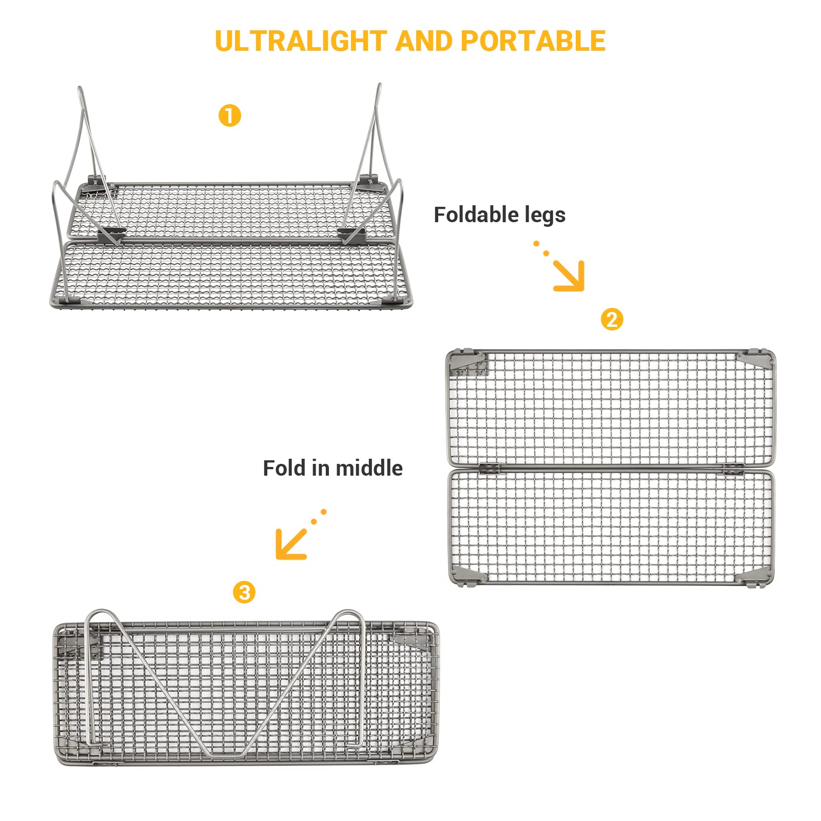 COOK'N'ESCAPE Titanium Girll Camp Fire Cooking Racks Portable Camping Grill Folding Campfire Grill Camp Grill with Removable Legs for Outdoor Picnic BBQ Backpacking Hiking