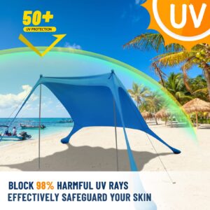 UNIMEIX Beach Canopy Sun Shelter with Beach Blanket and Carry Bag, UPF 50+ Beach Sun Shade Canopy Pop Up Beach Canopy Tents for Beach, Fishing, Backyard, Camping, 2 Poles with Blanket