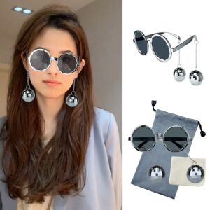 POPCIEL Retro Disco Ball Glasses Funny Party Sunglasses - Party Favor (Silver), 7.28*4.13*1.57 inch