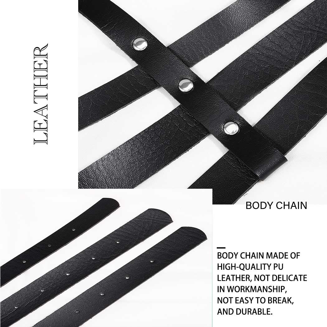 Jerany Black Leather Body Chain Punk Bra Harness Waist Chain Belt Nightclub Party Birthday Rave Body Belts Accessories for Women