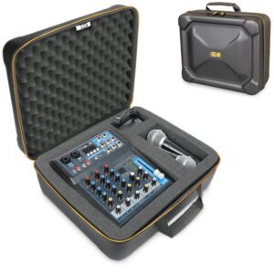 USA Gear Audio Mixer Case - DJ Mixer Audio Bag with Customizable Foam Interior & Durable Exterior Compatible with Yamaha Mixer Mg06X, Behringer XENYX 302USB, ALPOWL Sound Board & More DJ Equipment