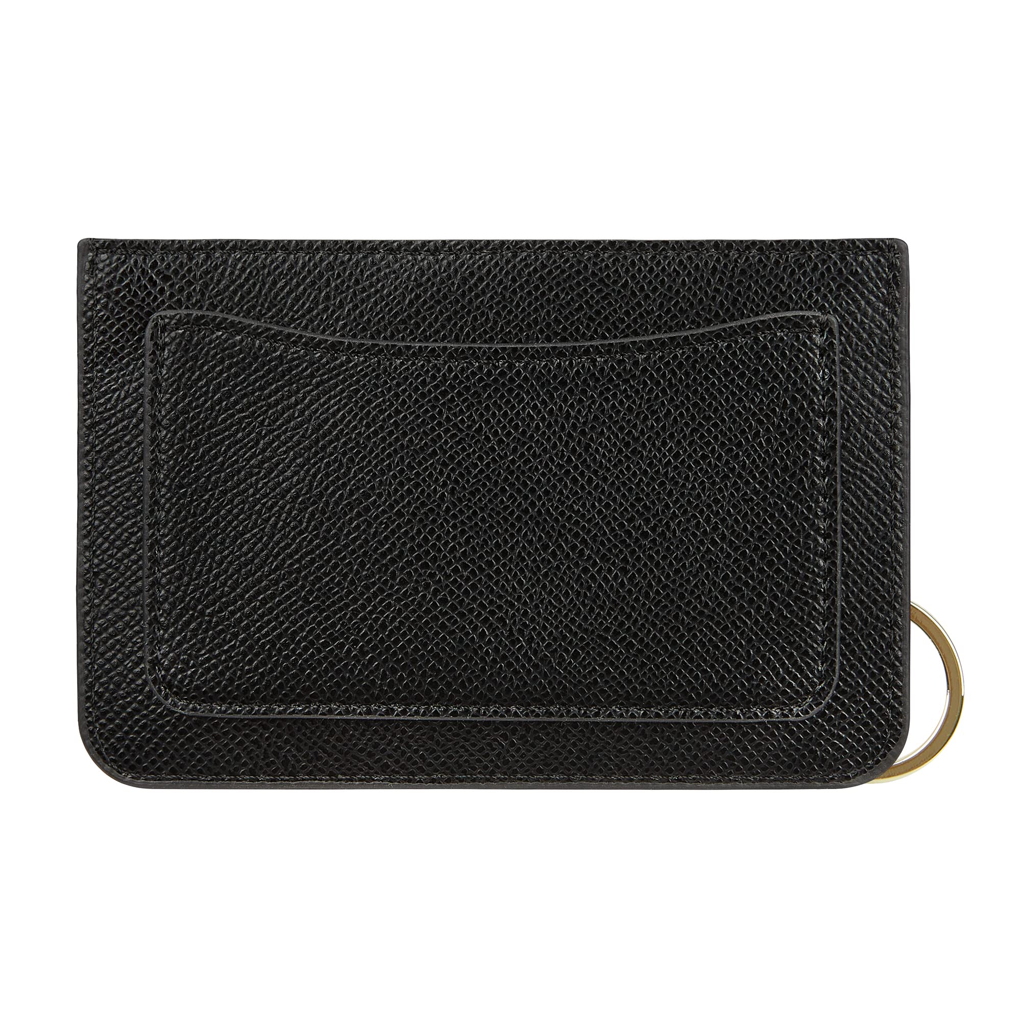 Women's Leather Slim Minimalist Card Holder Case Zipper Changes Coin Front Pocket Wallet With Keychain, Black