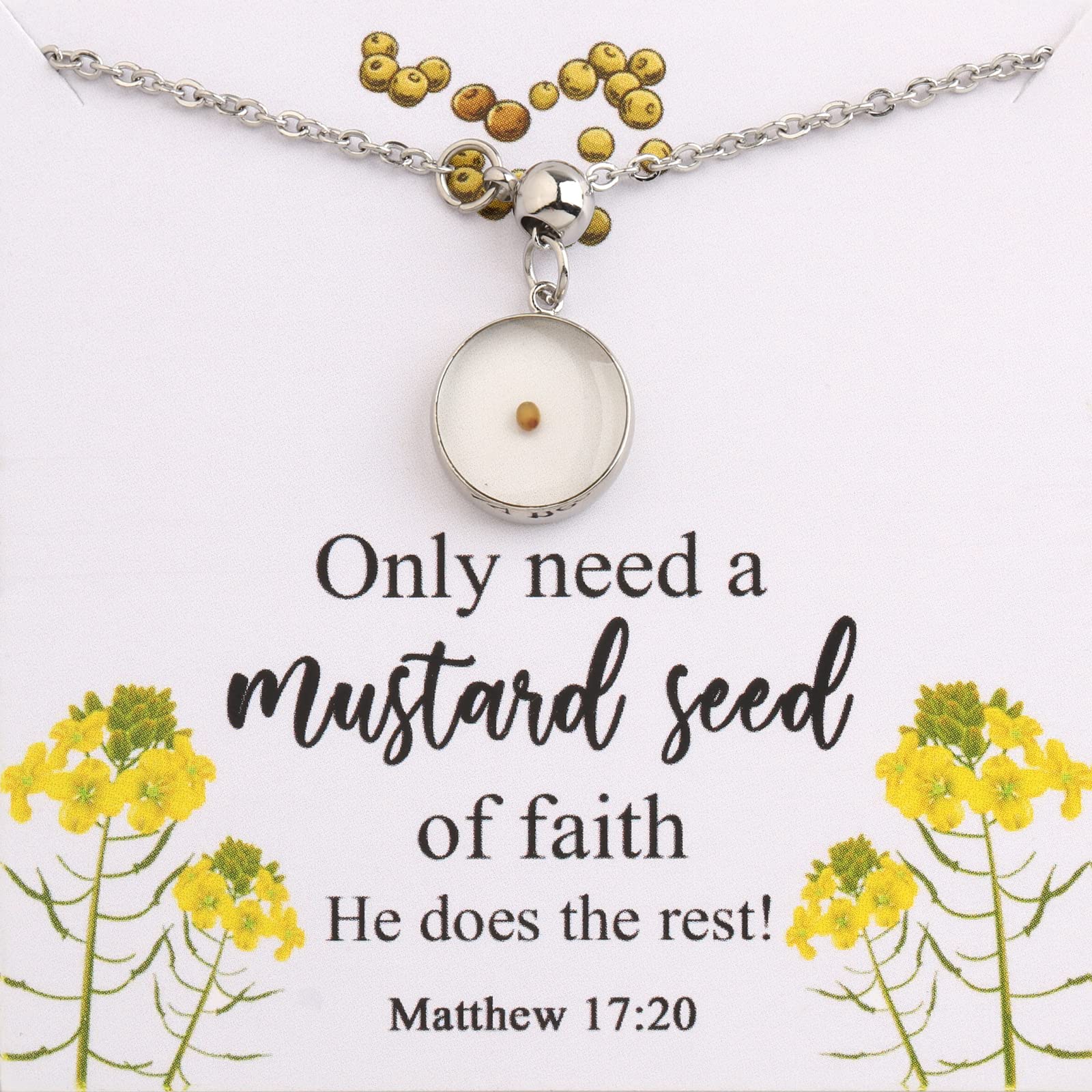 WUSUANED Religious Inspirational Gift Mustard Seed Lariat Necklace Faith Jewelry Christian Gifts For Women