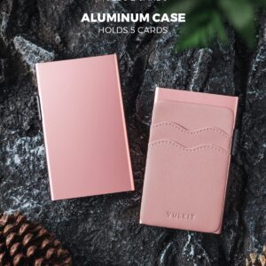 VULKIT Credit Card Holder Minimalist Slim Pop Up Wallet with Leather Slots RFID Blocking for Men and Women Holds 7 Cards and Notes Rose