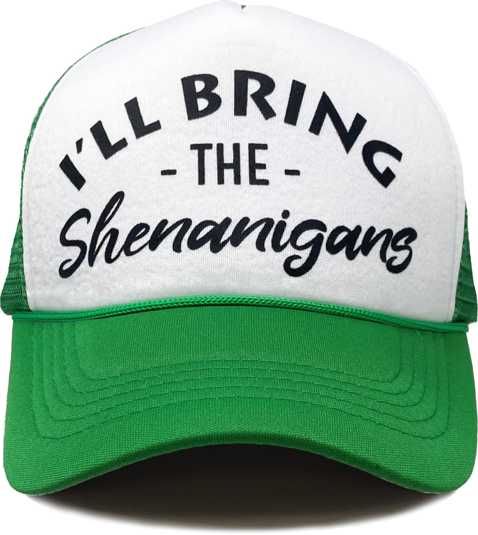 Funky Junque Bridal Snapback Trucker Hat - I'll Bring The Shenanigans - White/Kelly Green