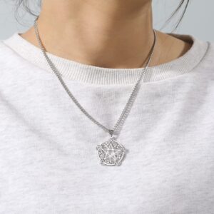 TEAMER Tree of Life Pentagram Necklace Stainless Steel Pentacle Pendant Wicca Pagan Jewelry for Women (Steel)