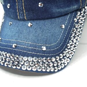 Bling Baseball Cap for Women Fancy Denim Bejeweled Sun Hat Studded Rhinestone Crystals Adjustable (F-2)