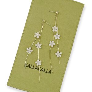 KALLACALLA Flower Drop Earrings, 925 Silver Needle Post Back, Linear Earrings, Flower Dangle Earrings, Dainty Earrings, Floral Earrings, Long Drop Flower Earrings (KCNE1001)