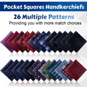 JaGely 52 Pcs Mens Pocket Squares for Men Handkerchief Soft Silk Pocket Square Handkerchief Suit Accessories for Men Wedding Business Banquet, 9.06 x 9.06 Inch Hankies, 52 Multi Styles(Classic)