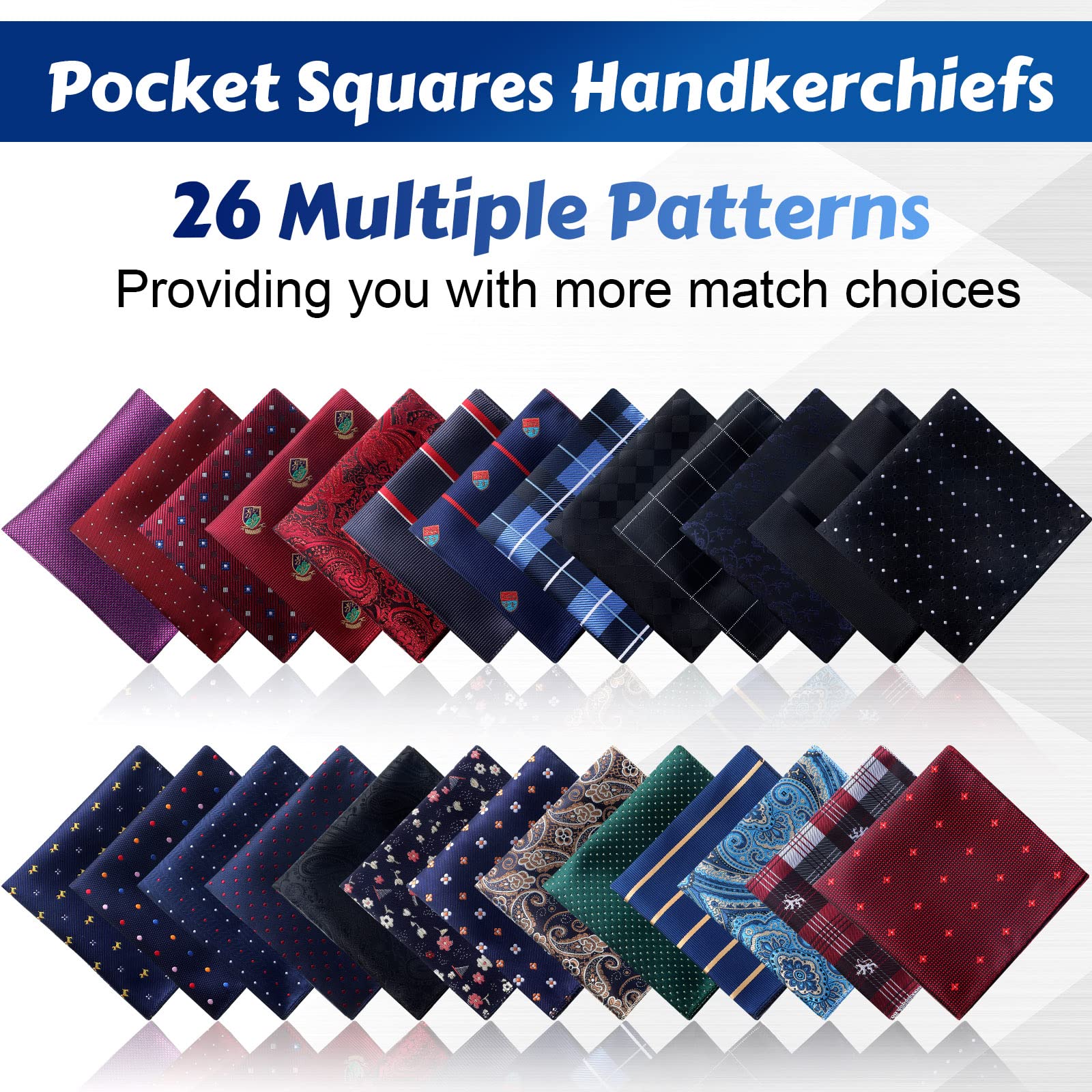 JaGely 52 Pcs Mens Pocket Squares for Men Handkerchief Soft Silk Pocket Square Handkerchief Suit Accessories for Men Wedding Business Banquet, 9.06 x 9.06 Inch Hankies, 52 Multi Styles(Classic)