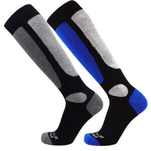 Pure Athlete Value Ski and Snowboarding Socks - Cold Weather Socks for Skiing (S/M, 2 Pairs - Black(1)-Blue(1))